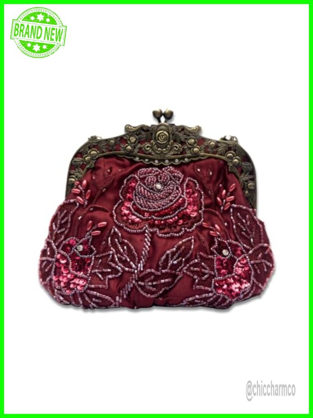 Vintage 1920s Beaded Sequin Floral Evening Clutch Bridal Wedding Purse